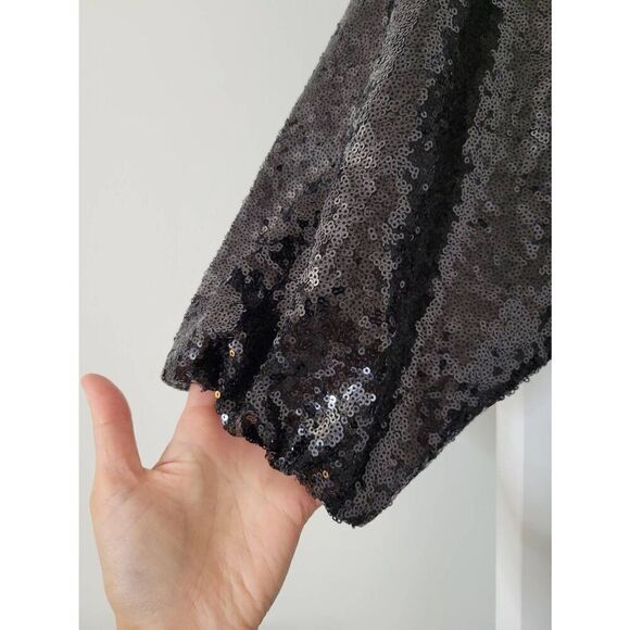 NWT ANTHROPOLOGIE LISABETTE SEQUIN GLITZ WRAP MINI STATEMENT DRESS BLACK LBD XS - Picture 4 of 10